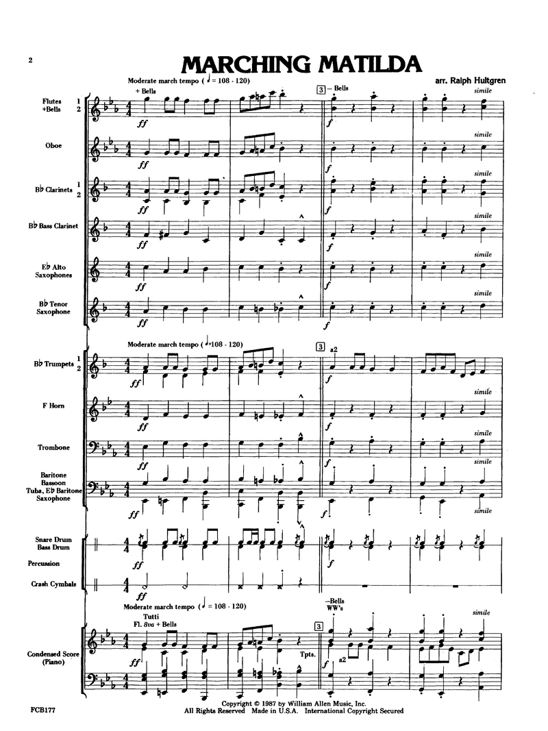 Marching Matilda - arr. Ralph Hultgren (Grade 2)