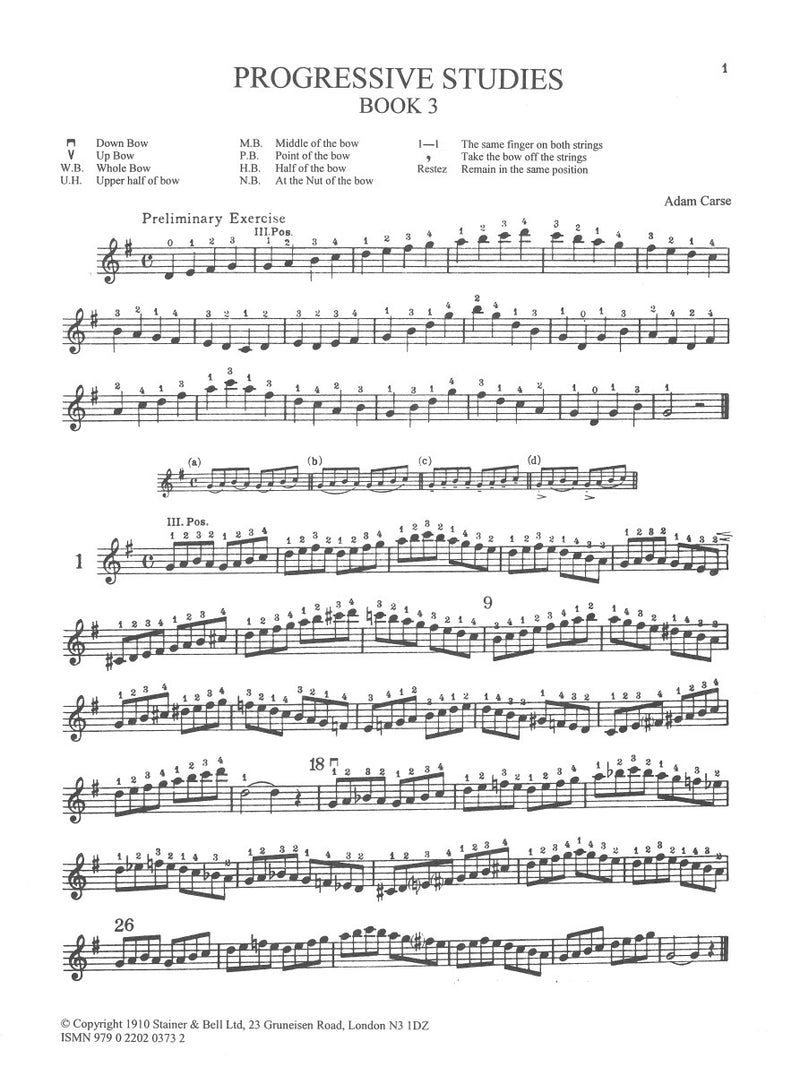Carse: Progressive Violin Studies - Book 3