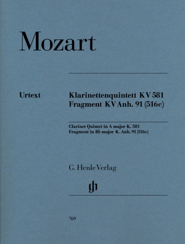 Mozart: Clarinet Quintet K581 & Fragment Anh 91 Score & Parts