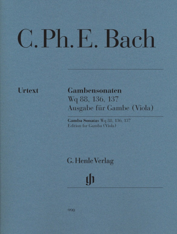 Bach: Gamba Sonatas WQ 88 136 137 Edition for Viola & Piano