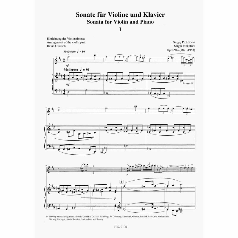 Prokofiev: Sonata No. 2, Op. 94a for VIolin and Piano