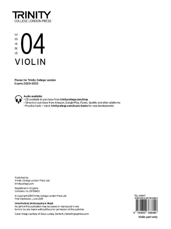 Trinity Violin 2020-23 Grade 4, Part Only