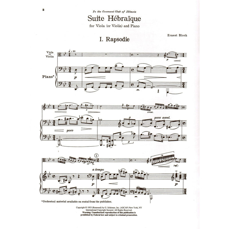 Bloch: Suite Hebraique for Viola (or Violin) and Piano