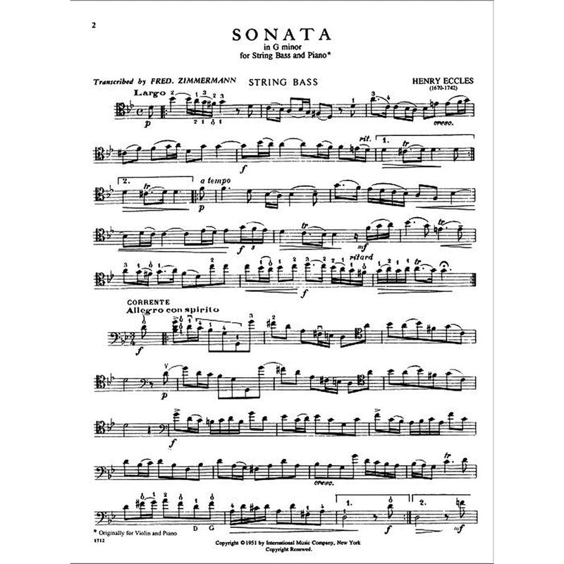 Eccles: Sonata in G Minor for String Bass and Piano