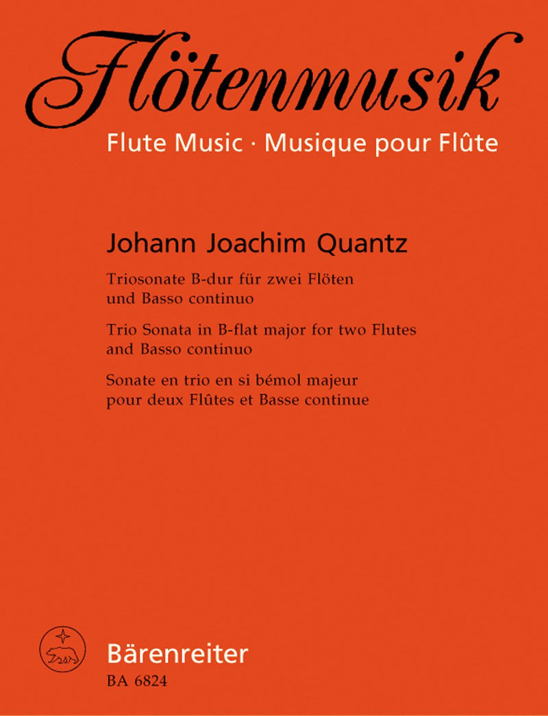 Quantz: Trio Sonata B Flat for 2 Flutes & Basso Continuo (Set of Parts)