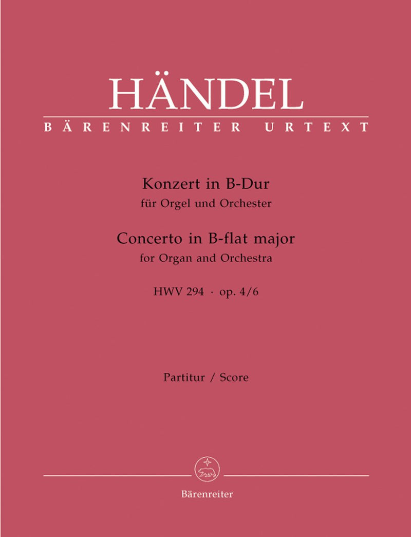 Handel: Organ Concerto Op 4 No 6 in B Flat - Full Score