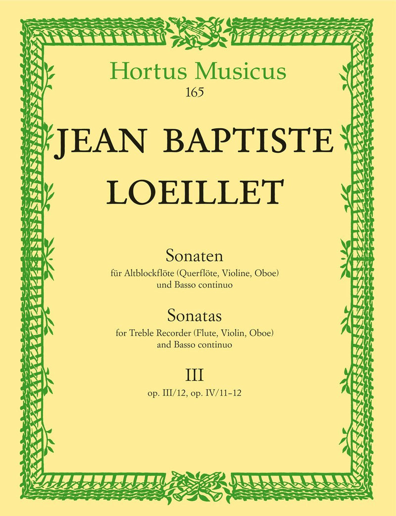 Loeillet: Sonatas for Treble Recorder (Flute, Violin, Oboe) & Basso Continuo - Book 3: op. III, 12, IV, 11-12