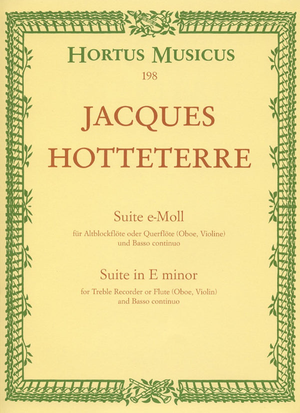 Hotteterre: Suite in E Minor Op 5 No 2 for Treble Rec & Basso Continuo