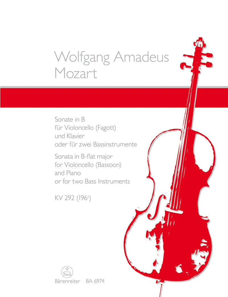 Mozart: Sonata in B Flat for Cello (or Bassoon) & Piano