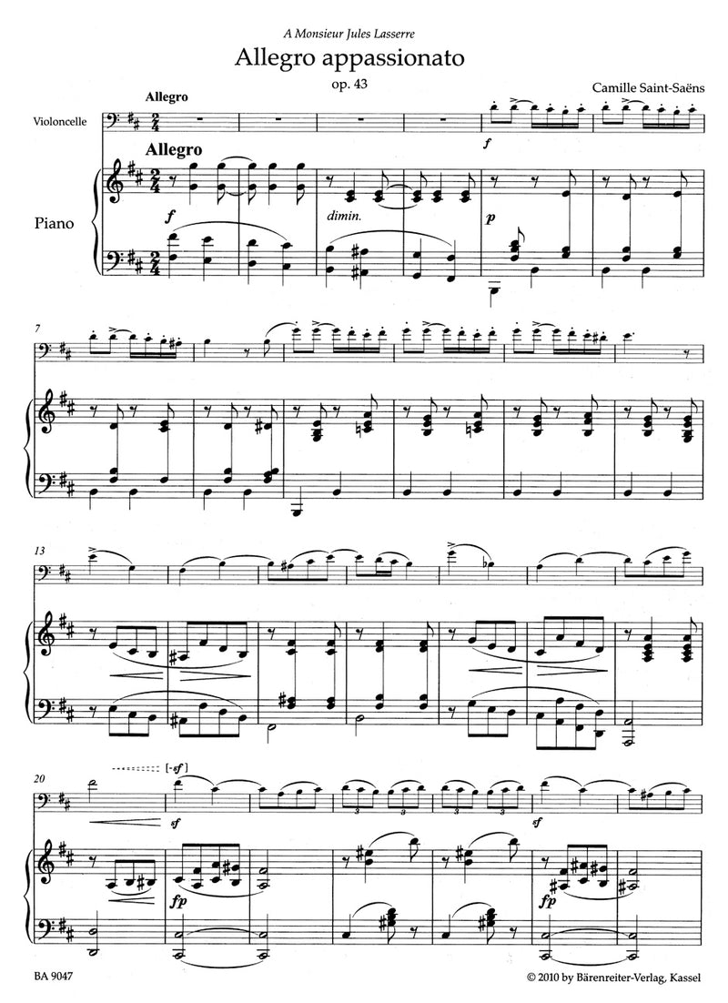 Saint-Saens : Allegro Appassionato Op 43 for Cello & Piano