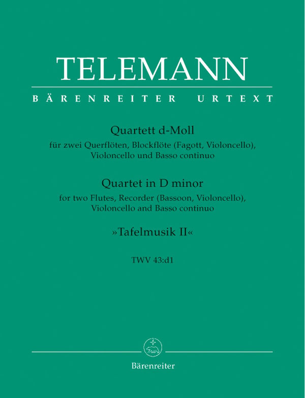 Telemann: Quartet in D Minor for 2 Flutes,  Recorder (or Cello, Bassoon), Cello & Basso Continuo