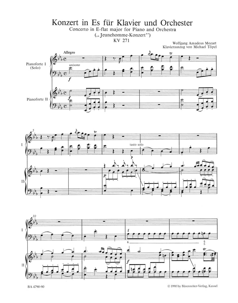 Mozart: Piano Concerto no. 9 in E-flat major K. 271 "Jeunehomme", Piano Reduction