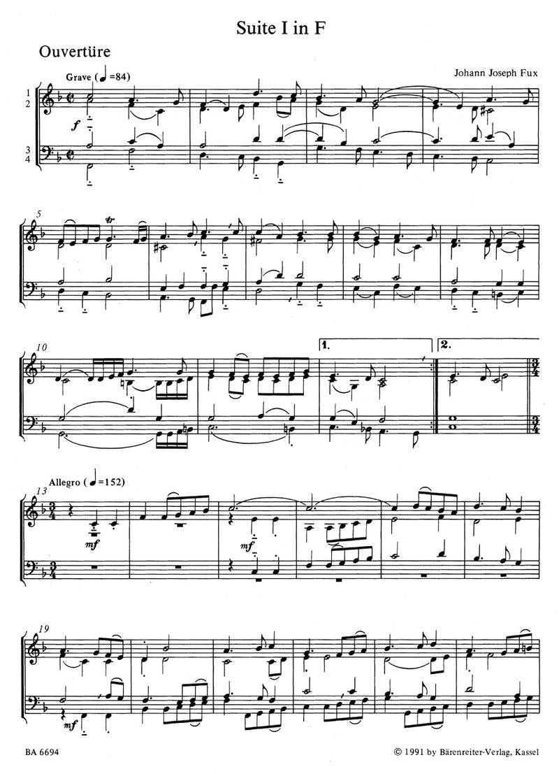 Fux: Suites & Dance Movements for Brass Quartet (Playing Score)