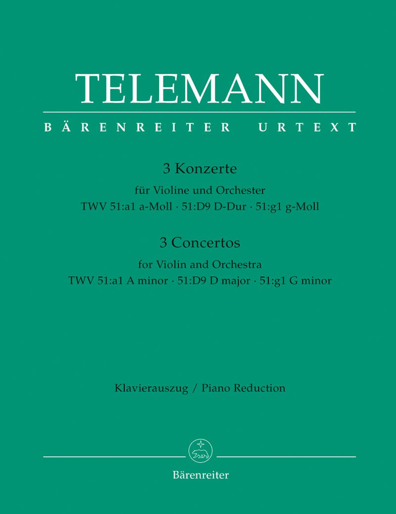 Telemann: Violin Concertos in A, D, G for Violin & Piano