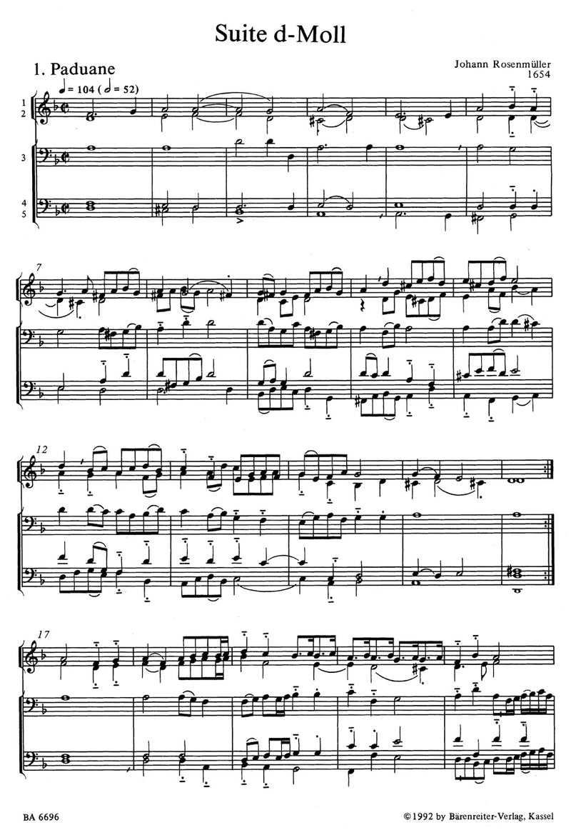 Rosenmuller: Intradas & Suites for Brass Quintet (Playing Score)