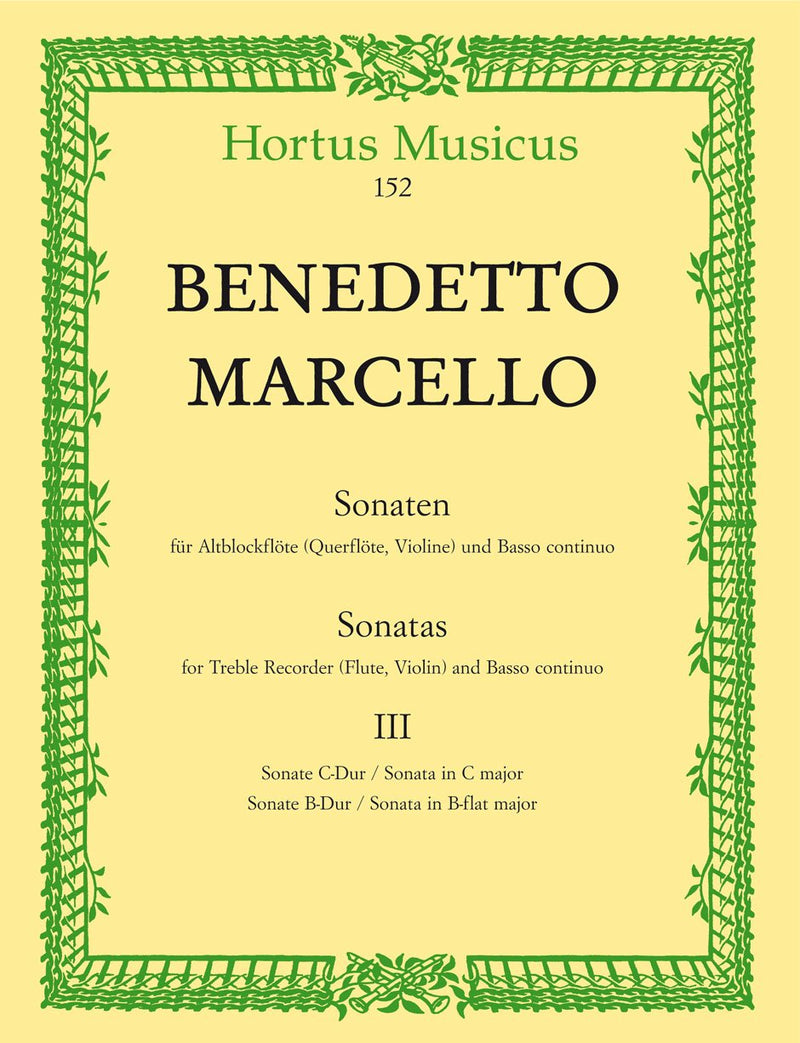 Marcello: Six Sonatas: Op 2 - Vol 3 for Treble Recorder & Basso Continuo