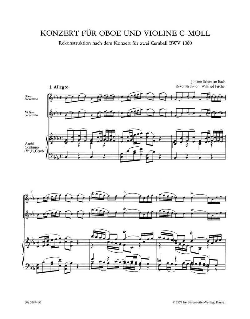 Bach: Double Concerto in C Minor BWV 1060 for Oboe, Violin & Piano