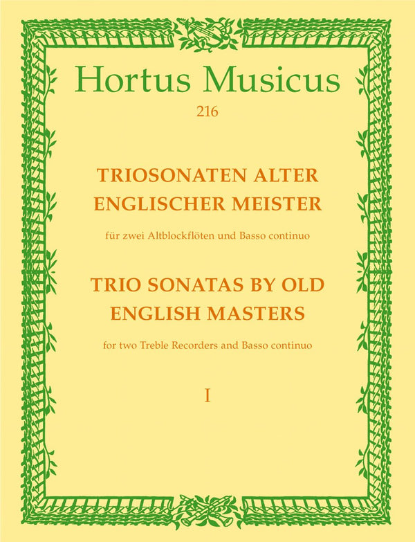 Trio Sonatas by the Old English Masters -Vol  1, for Two Treble Recorders & Basso Continuo