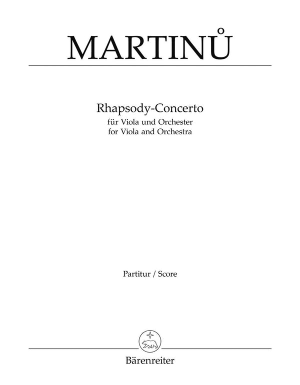 Martinu: Rhapsody Concerto Viola, Orch - Study Score