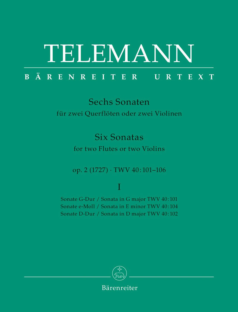 Telemann: Six Sonatas for 2 Flutes Op 2 - Volume 1
