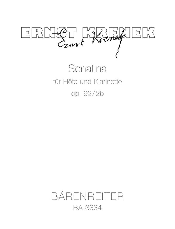 Krenek: Sonatina Op 92, 2B for Flute, Clarinet Playing Score