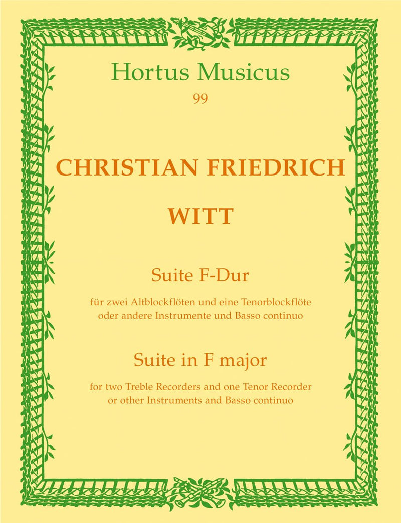 Witt: Suite in F for Recorder Ensemble - Score & Parts