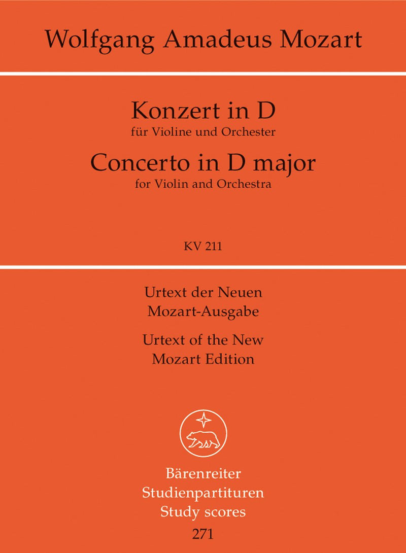 Mozart: Violin Concerto No 2 D K211 - Study Score