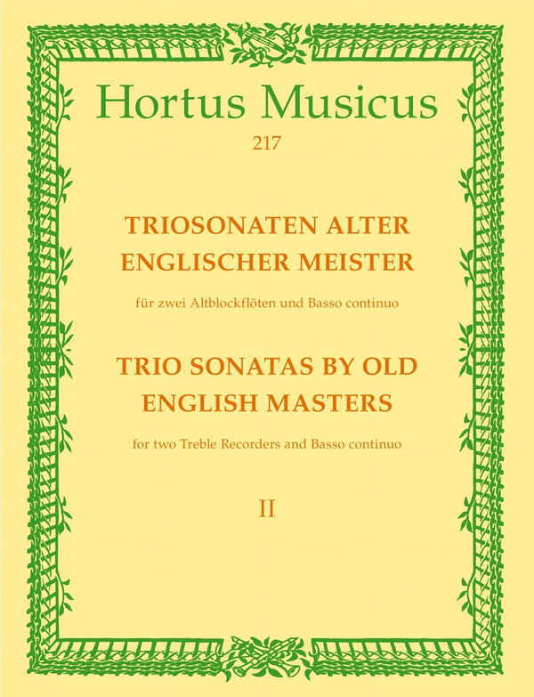 Trio Sonatas by the Old English Masters -Vol  2, for Two Treble Recorders & Basso Continuo