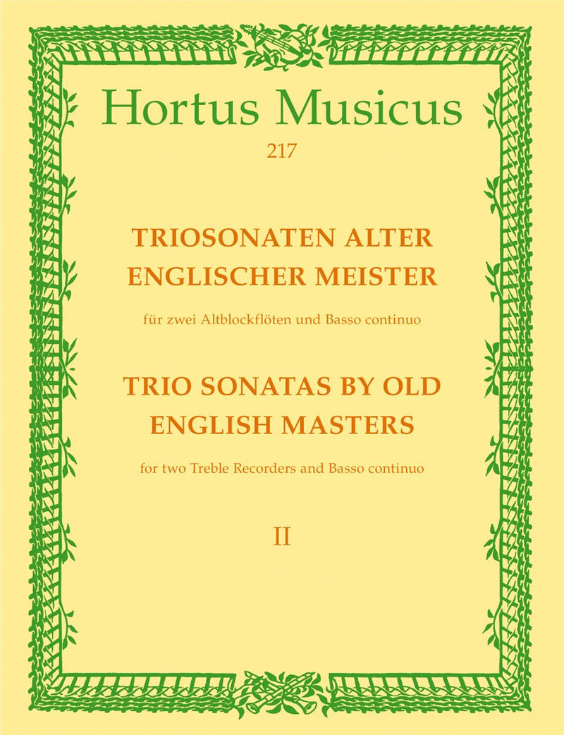 Trio Sonatas by the Old English Masters -Vol  2, for Two Treble Recorders & Basso Continuo