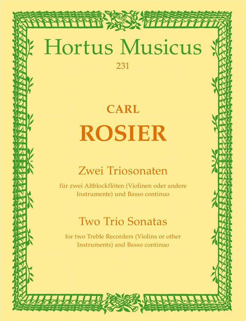 Rosier: 2 Trio Sonatas for 2 Alto Recorder & Basso Continuo